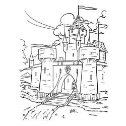 Coloriage Château du Moyen Âge avec tours et pont-levis