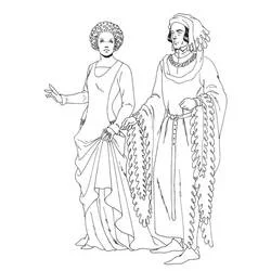 Coloriage Couple en costumes du Moyen Âge