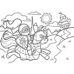 Coloriage Chevalier du Moyen Âge sur son cheval devant un château