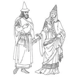 Coloriage Couple en costumes nobles du Moyen Âge