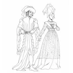 Coloriage Couple noble du Moyen Âge en tenue de cour