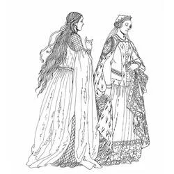 Coloriage Deux nobles dames en robes du Moyen Âge