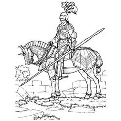 Coloriage Chevalier en armure à cheval avec une lance