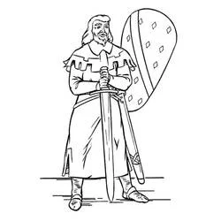 Coloriage Chevalier médiéval debout avec épée et bouclier