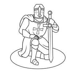 Coloriage Chevalier agenouillé avec son épée