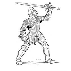 Coloriage Chevalier levant son épée pour combattre