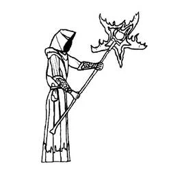 Coloriage Personnage encapuchonné tenant un bâton enflammé