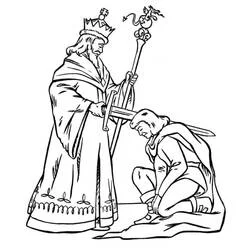 Coloriage Roi adoubant un homme à genoux