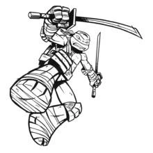 Coloriage Leonardo la tortue ninja en position de combat