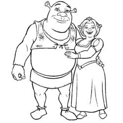 Coloriage Shrek et la princesse Fiona côte à côte