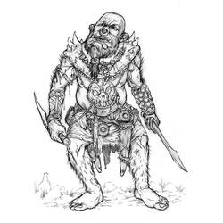 Coloriage Ogre guerrier armé de deux lames courbes