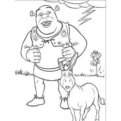 Coloriage Ogre Shrek debout avec l'âne sous un ciel d'orage