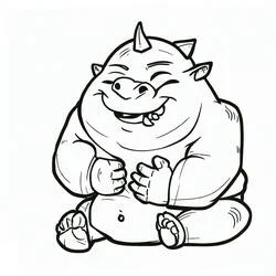 Coloriage Petit ogre assis en train de rire