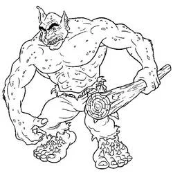 Coloriage Ogre brandissant un gourdin