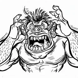 Coloriage Ogre en colère avec les poings levés