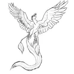 Coloriage Phénix déployant ses ailes en plein vol Coloriage Phénix déployant ses ailes en plein vol