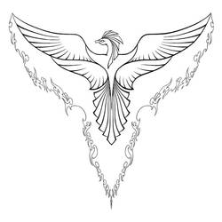 Coloriage Phénix volant aux ailes déployées Coloriage Phénix volant aux ailes déployées