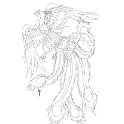 Coloriage Phoenix aux ailes déployées et longue queue de plumes Coloriage Phoenix aux ailes déployées et longue queue de plumes
