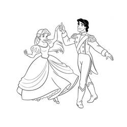 Coloriage Prince dansant avec Ariel en robe de bal