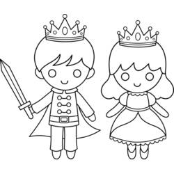 Coloriage Prince et princesse debout côte à côte