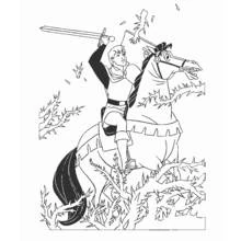 Coloriage Prince combattant à cheval dans les ronces