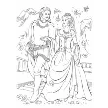 Coloriage Prince se promenant avec une princesse dans un jardin