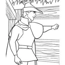 Coloriage Prince Philippe debout près d'une clôture en bois