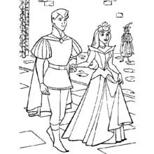 Coloriage Prince et princesse se promenant ensemble