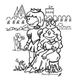 Coloriage Prince et princesse devant un château