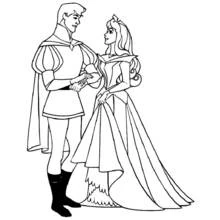 Coloriage Prince Philippe et princesse Aurore se tenant la main