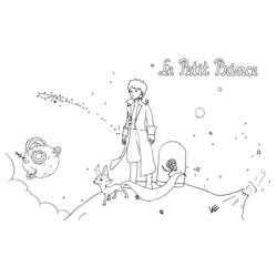 Coloriage Le Petit Prince debout sur sa planète avec le renard