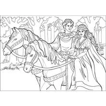 Coloriage Prince et princesse à cheval dans la forêt