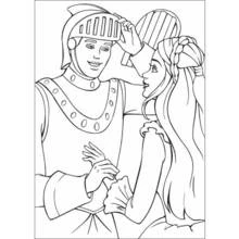 Coloriage Prince chevalier soulevant son casque devant une princesse