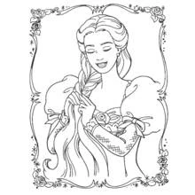 Coloriage Princesse tressant ses longs cheveux