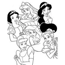 Coloriage Princesse portrait de groupe avec six visages