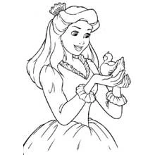 Coloriage Princesse tenant un petit oiseau