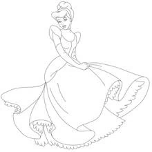 Coloriage Cendrillon relevant sa robe de bal