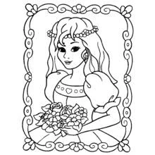 Coloriage Princesse tenant un bouquet de fleurs