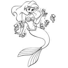 Coloriage Princesse Ariel entourée d'hippocampes