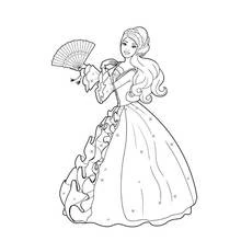 Coloriage Princesse Barbie à l'éventail pour le bal