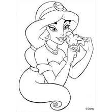 Coloriage Princesse Jasmine avec un petit oiseau