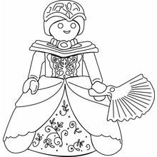 Coloriage Princesse en robe ornée avec un éventail