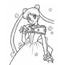 Coloriage Princesse Serenity en robe élégante