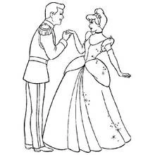 Coloriage Cendrillon et le prince charmant en train de danser