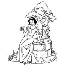 Coloriage Princesse Blanche-Neige assise près du puits