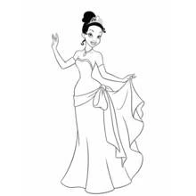 Coloriage Princesse en robe élégante saluant gracieusement