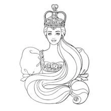 Coloriage Reine à la chevelure longue et couronne