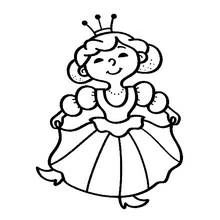 Coloriage Reine souriante en robe bouffante