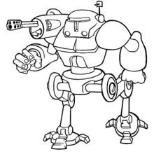 Coloriage Robot avec un bras canon prêt au combat Coloriage Robot avec un bras canon prêt au combat
