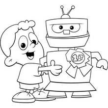 Coloriage Robot debout à côté d'un garçon souriant Coloriage Robot debout à côté d'un garçon souriant